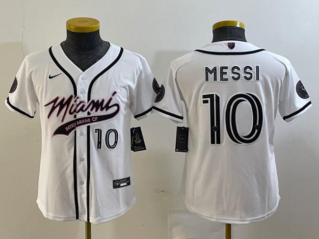 Youth Inter Miami CF #10 Lionel Messi White Cool Base Stitched Jersey